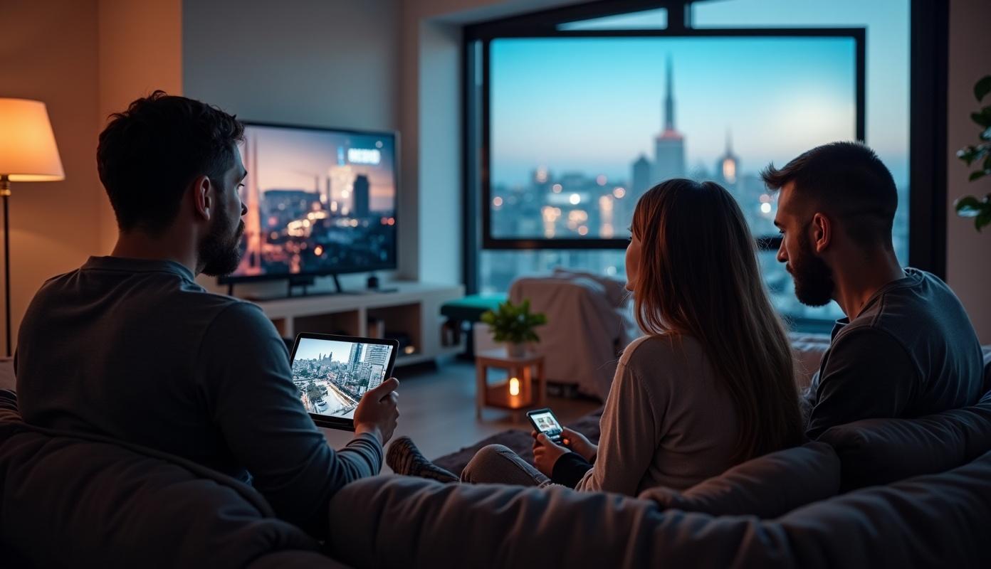 Familie ser TV med 5G-router